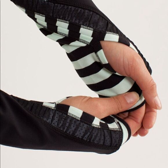 Lululemon Run: Reflect Long Sleeve Sea Stripe Mint Moment Black/Black - Picture 2 of 13